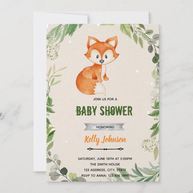 Invitación de cumpleaños de Greenery Woodland (Anverso)