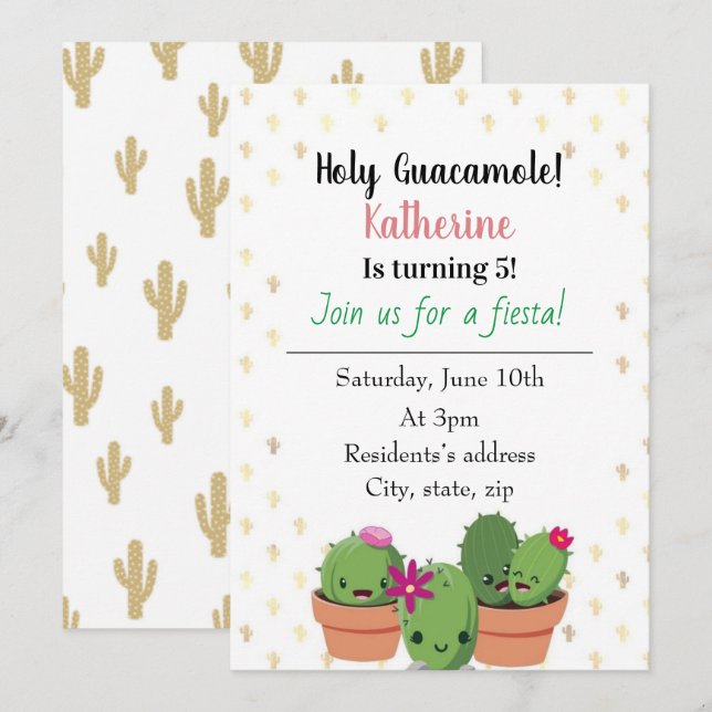 Invitación de cumpleaños de Guacamole (Anverso / Reverso)