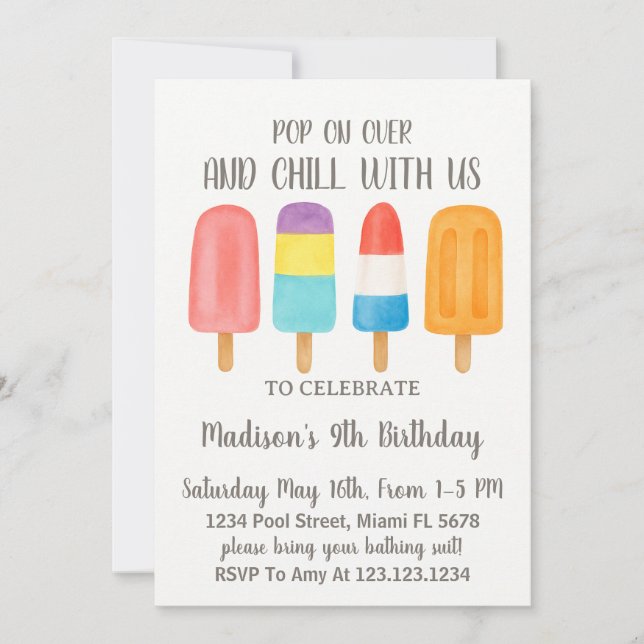 Invitación de cumpleaños de Guay Popsicle (Anverso)