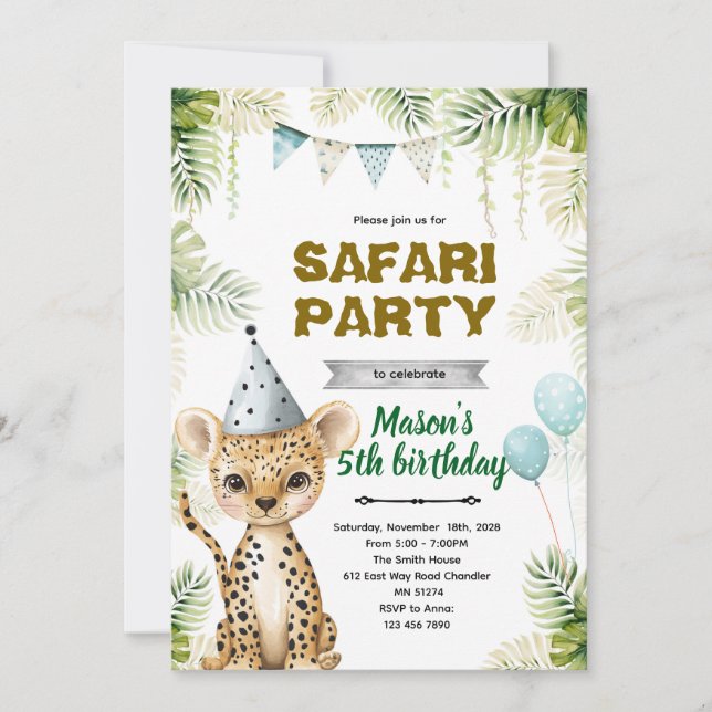 Invitación de cumpleaños de guepardo (Anverso)