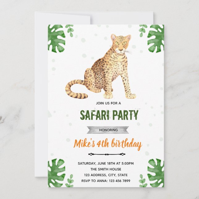 invitación de cumpleaños de guepardo leopardo (Anverso)