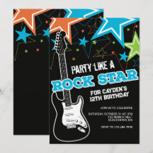 Invitación de cumpleaños de guitarra azul naranja