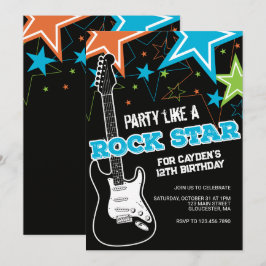 Invitación de cumpleaños de guitarra azul naranja