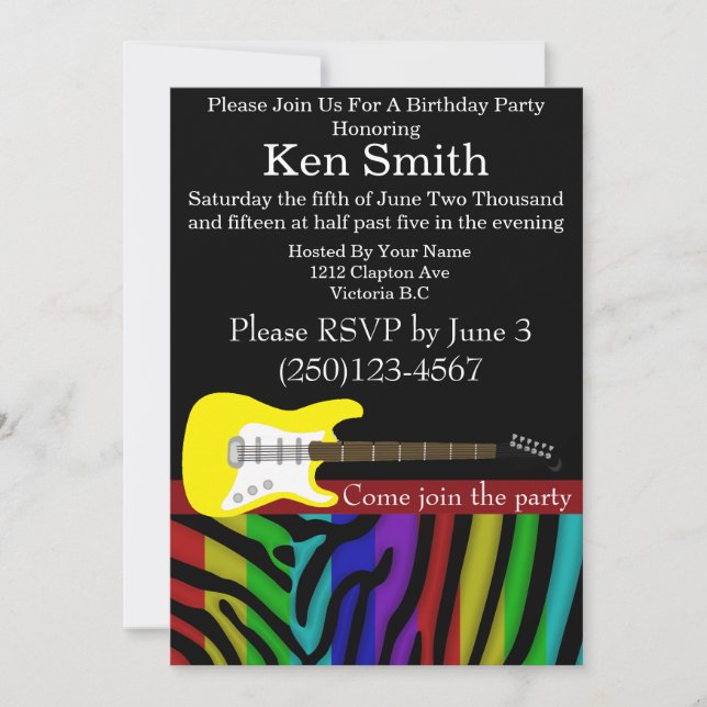 Invitación de cumpleaños de guitarra eléctrica de  (Anverso)