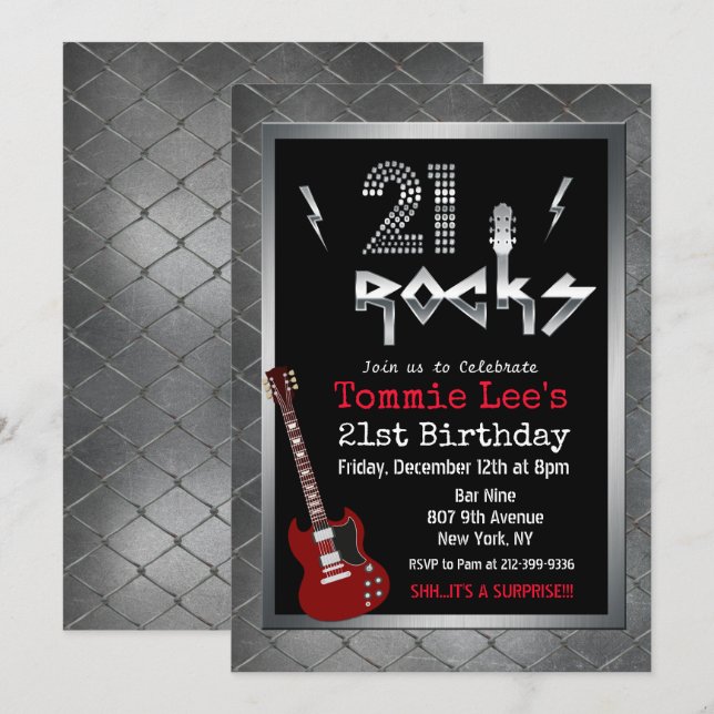 Invitación de cumpleaños de guitarra Rockstar de 2 (Anverso / Reverso)