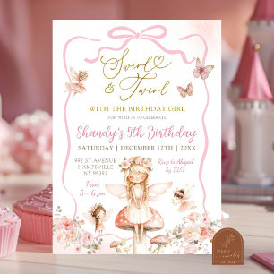 Invitación de cumpleaños de hada con remolino y gi