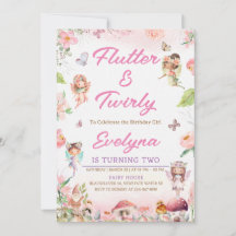 Invitación de cumpleaños de hada con vuelo y giro