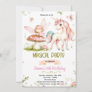 Invitación de cumpleaños de hada de unicornio del 