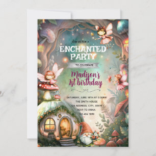 Invitación de cumpleaños de hada del bosque y gnom