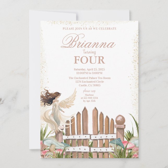 Invitación de cumpleaños de hada del jardín mágico (Anverso)