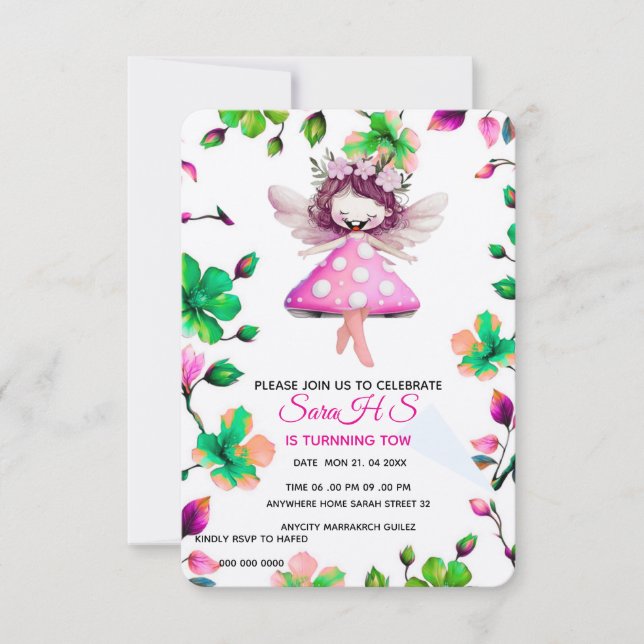 Invitación de cumpleaños de hada editable, Cumplea (Anverso)