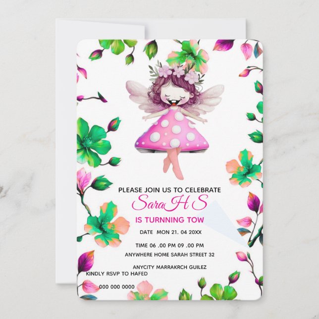Invitación de cumpleaños de hada editable, Cumplea (Anverso)