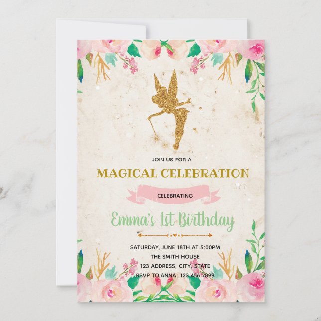 Invitación de cumpleaños de hada encantada (Anverso)