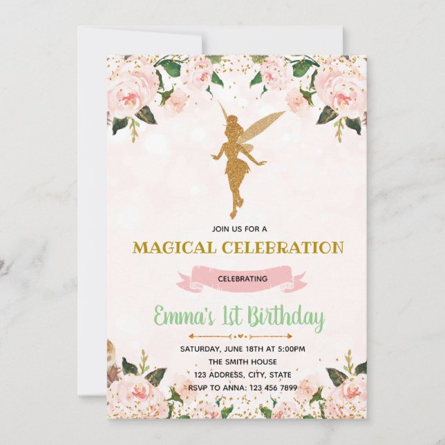 Invitación de cumpleaños de hada encantada (Anverso)