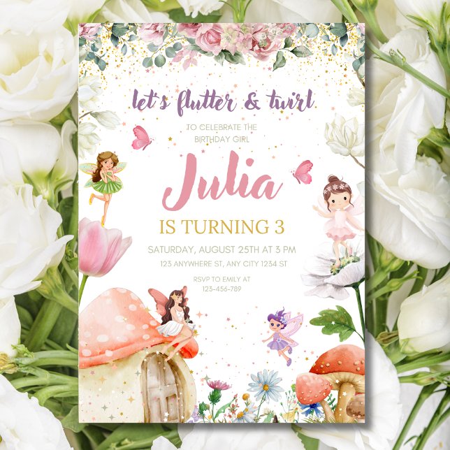 Invitación de cumpleaños de hada floral, chicas de (Subido por el creador)