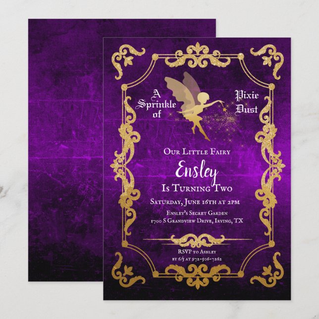 Invitación de cumpleaños de hada Invitación (Anverso / Reverso)
