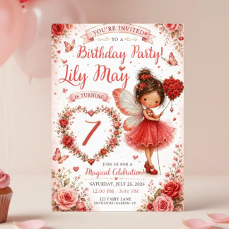 Invitación de cumpleaños de hada | Jardín de rosas