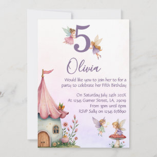 Invitación de cumpleaños de hada para niñas 5º cum