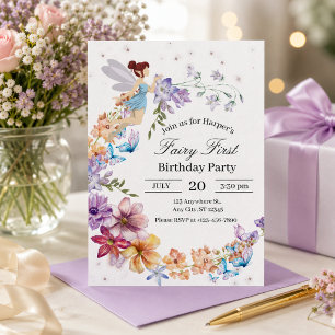 Invitación de cumpleaños de hada primer cumpleaños