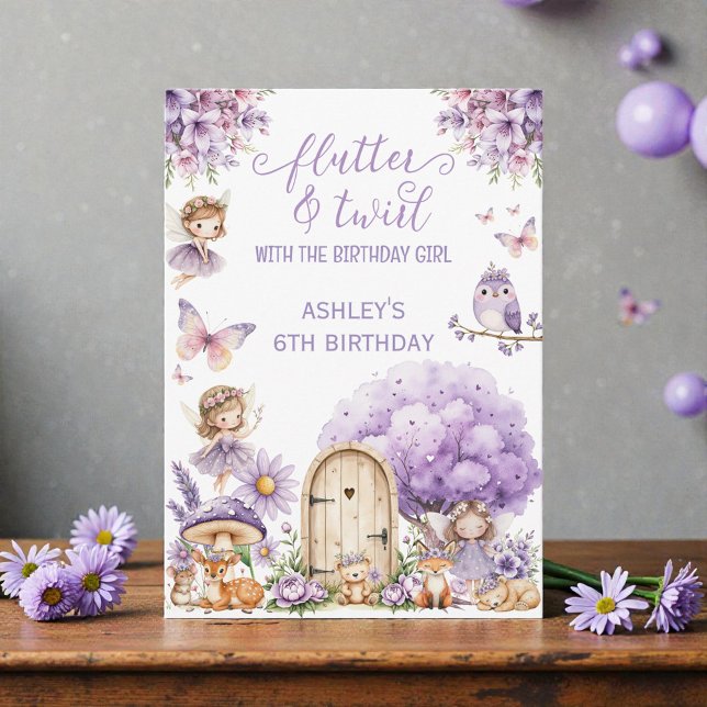 Invitación de cumpleaños de hada púrpura acuarela (Subido por el creador)