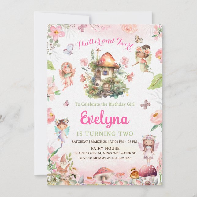 Invitación de cumpleaños de hada revolotea y da vu (Anverso)