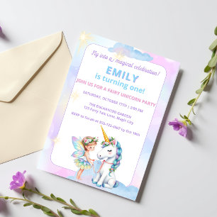 Invitación de cumpleaños de Hada Unicornio 1er cum