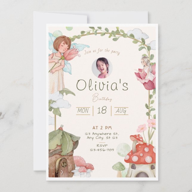 Invitación de cumpleaños de hadas (Anverso)