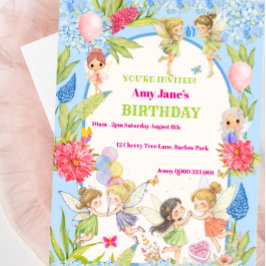 Invitación de cumpleaños de hadas azules y rosadas