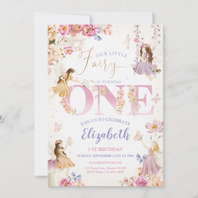 Invitación de cumpleaños de hadas Fairy Garden Cum (Anverso)