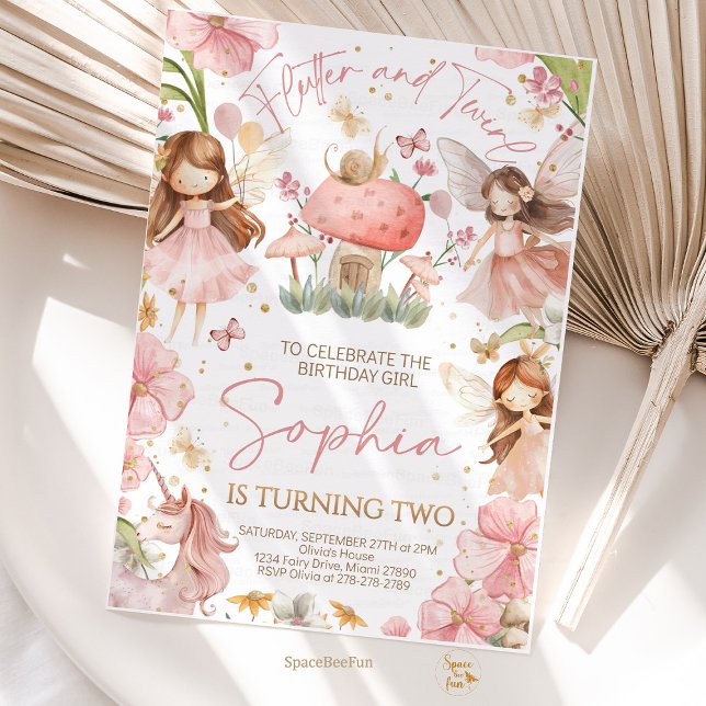 Invitación de Cumpleaños de Hadas Fiesta Mágico Un (Fairy Birthday,Invitation,Fairy Party,Magical day,Unicorn Floral,Fairy invites,)