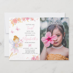 Invitación de cumpleaños de hadas florales con fot