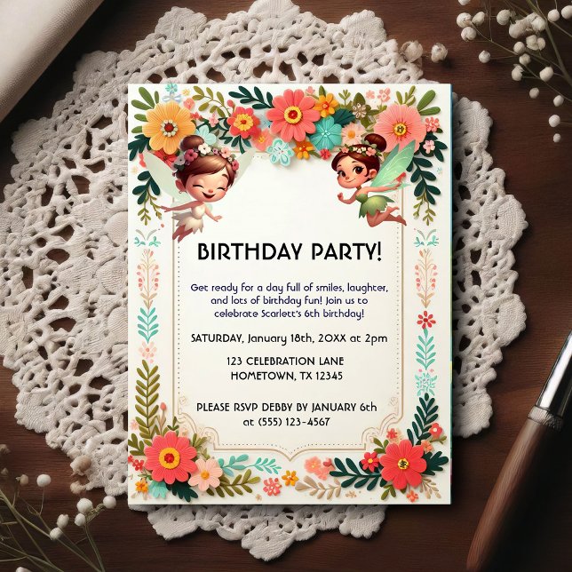 Invitación de cumpleaños de hadas florales encanta (Subido por el creador)