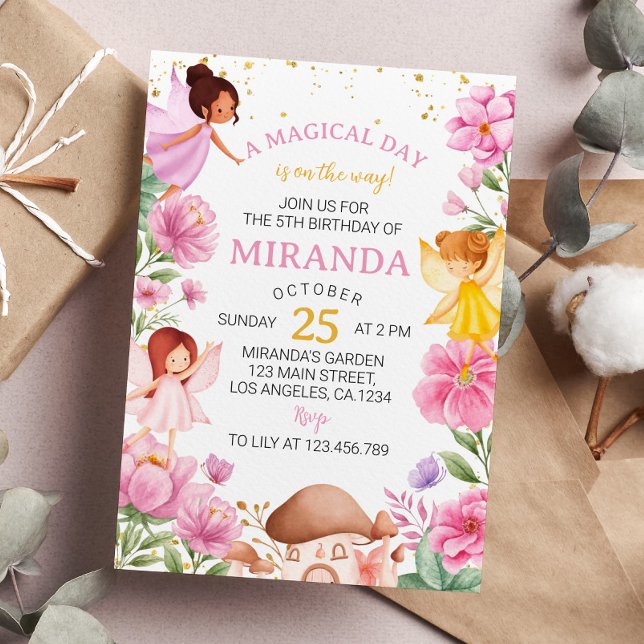 Invitación de cumpleaños de hadas florales rosadas (Subido por el creador)