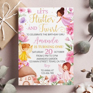 Invitación de cumpleaños de hadas mágicas con flor