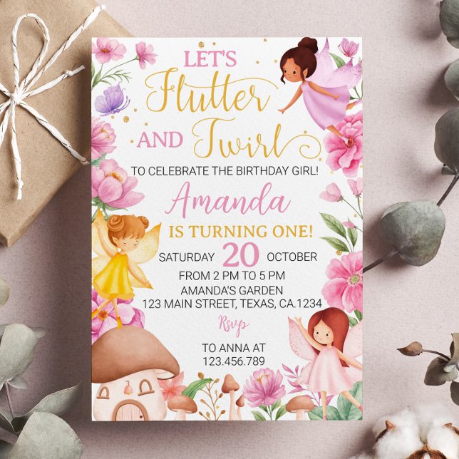 Invitación de cumpleaños de hadas mágicas con flor (Subido por el creador)
