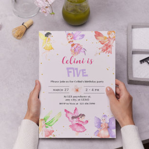 Invitación de cumpleaños de hadas mágicas de oro