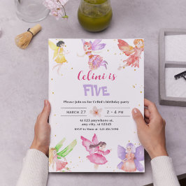 Invitación de cumpleaños de hadas mágicas de oro