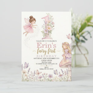 Invitación de cumpleaños de hadas para niñas, invi
