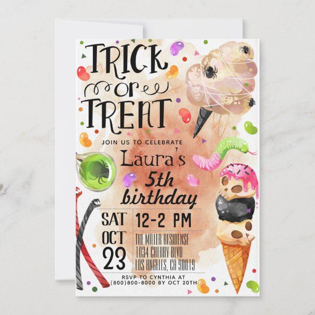 Invitación de cumpleaños de Halloween (Anverso)