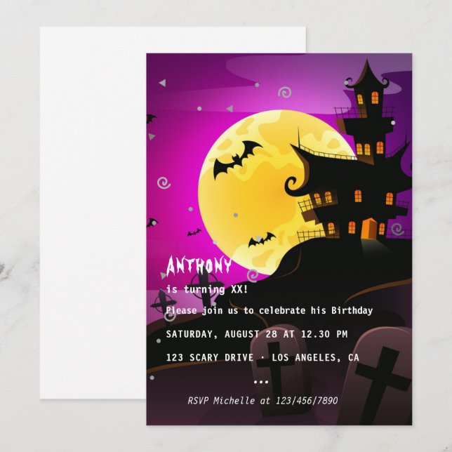 Invitación de cumpleaños de Halloween (Anverso / Reverso)