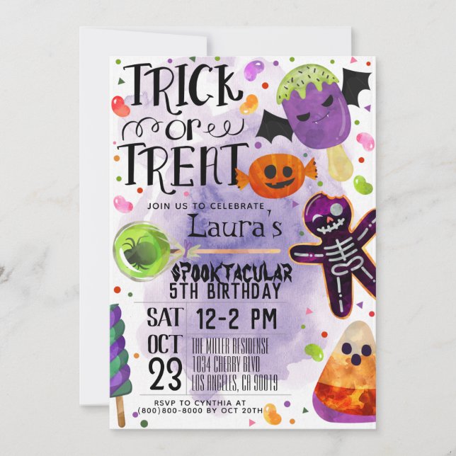 Invitación de cumpleaños de Halloween (Anverso)