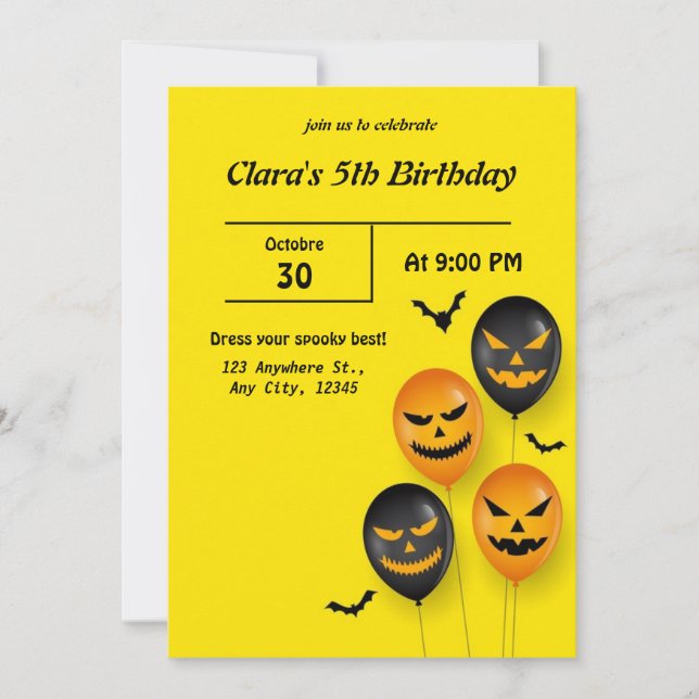 Invitación de cumpleaños de Halloween (Anverso)