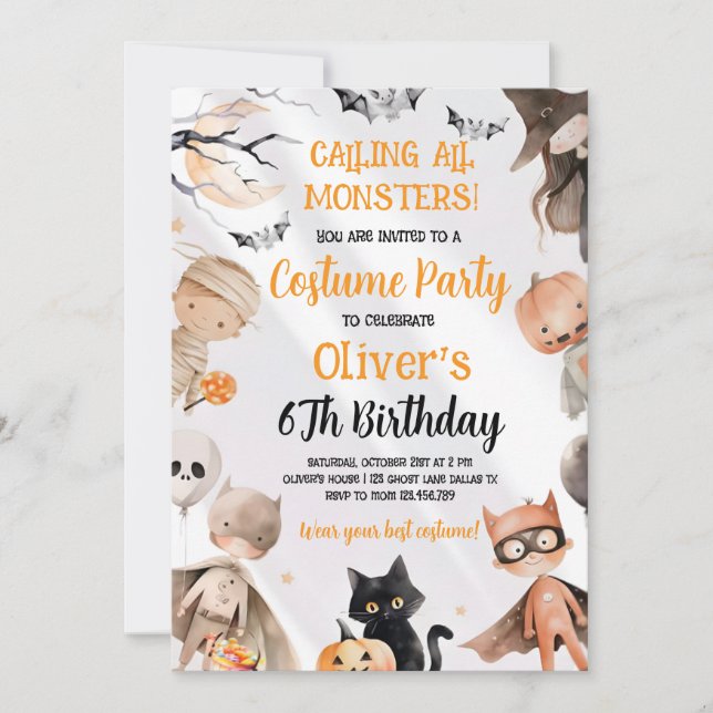 Invitación de cumpleaños de Halloween  (Anverso)