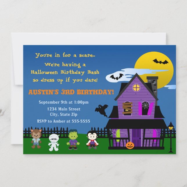 Invitación de cumpleaños de Halloween (Anverso)