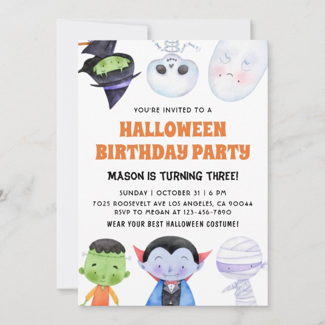 Invitación de cumpleaños de Halloween (Anverso)