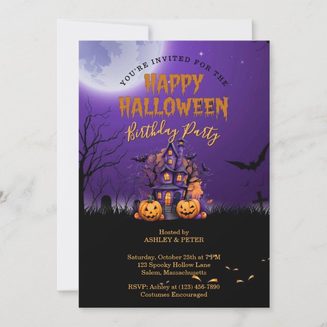 Invitación de cumpleaños de Halloween (Anverso)