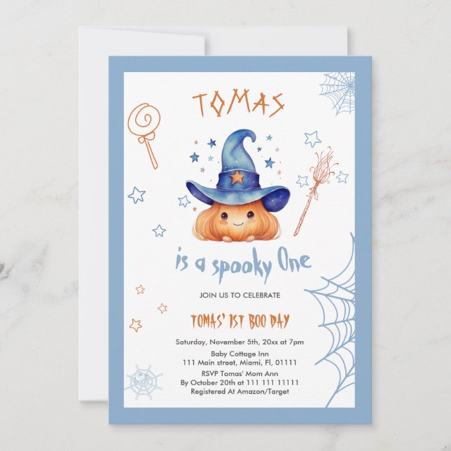 Invitación de cumpleaños de Halloween Boy (Anverso)