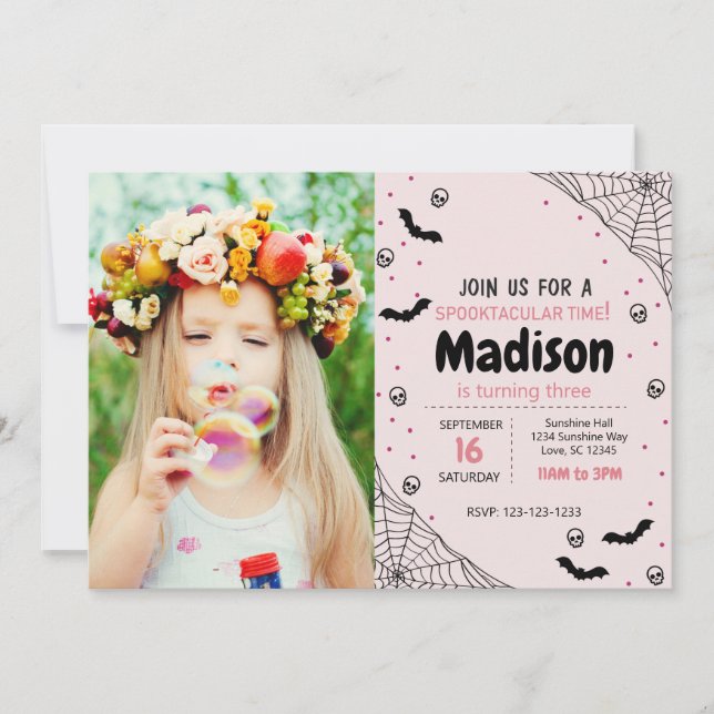 Invitación de cumpleaños de Halloween con araña ro (Anverso)