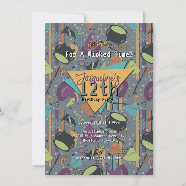 Invitación de cumpleaños de Halloween con brujería (Anverso)