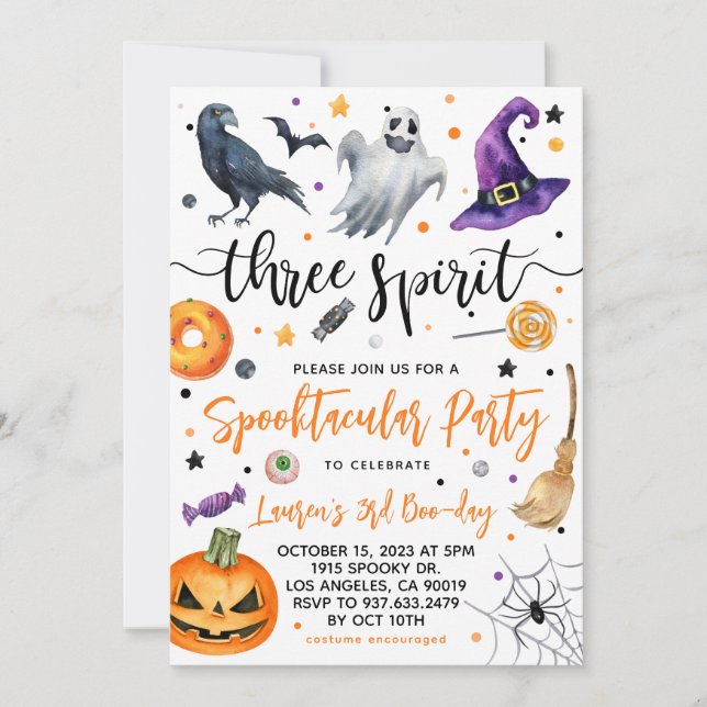 Invitación de cumpleaños de Halloween con espanto  (Anverso)
